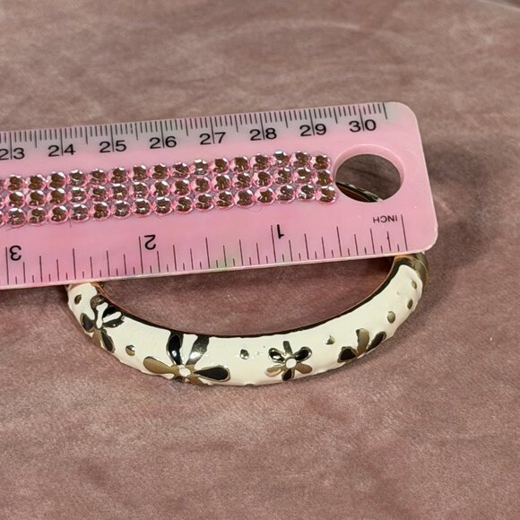 White, Gold & Black Enamel Cloisonné Flower Bangle Bracelet - Picture 9 of 9